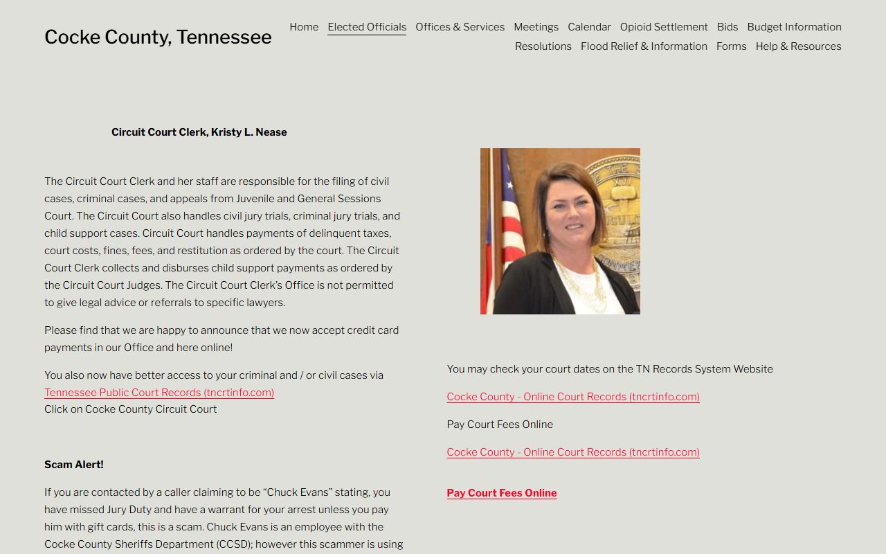 Cocke County civil court records circuit court clerk office