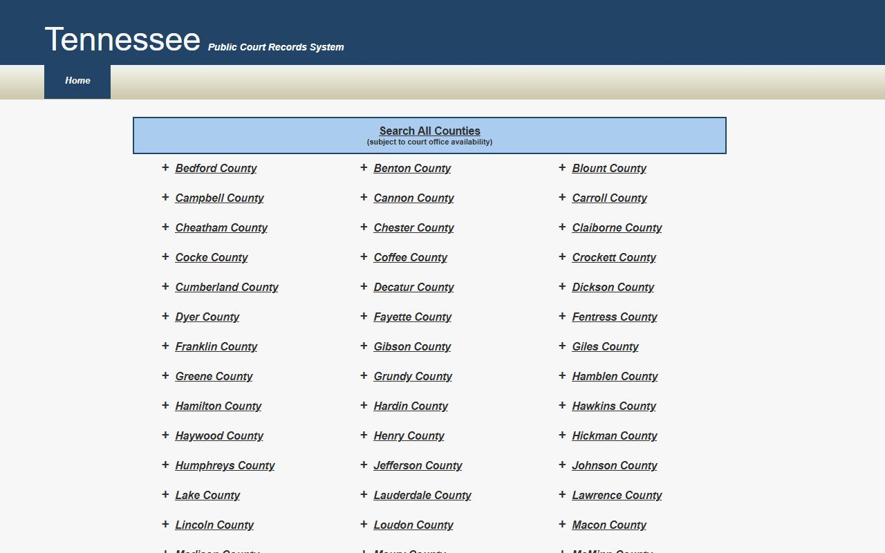 Tennessee Civil Court Records search portal through the Tennessee Court Information System
