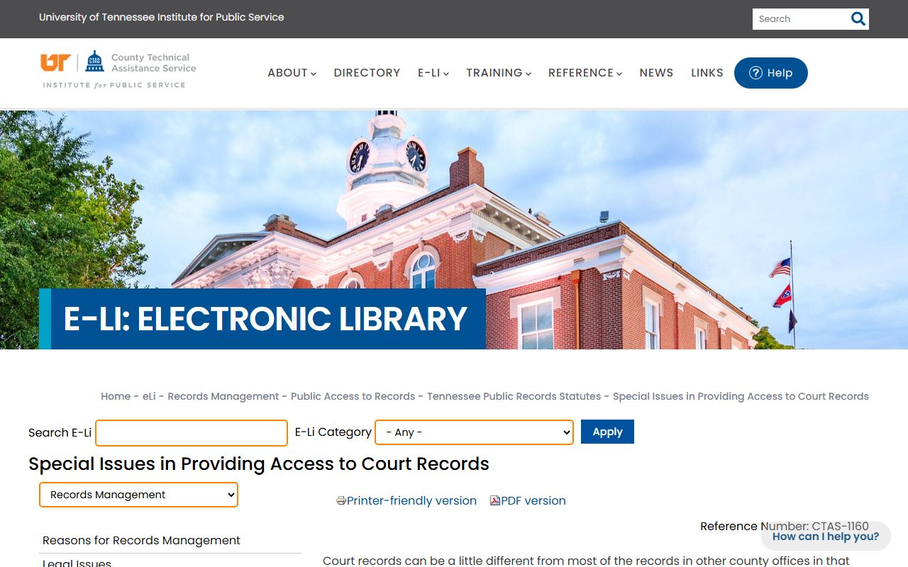 UT CTAS guidance on public access to Tennessee Civil Court Records
